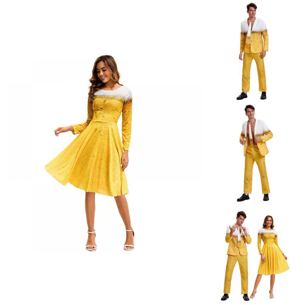 Game Themed Polyester Carnival Costume For Men With Yellow Gradient Beer Pattern For Stage Performances