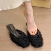 Mesh Women's Mules Slippers and Ladies Sandals Black Square Head Shoes Comfortable Elegan Korea Style Casual 2025 Trend Slides