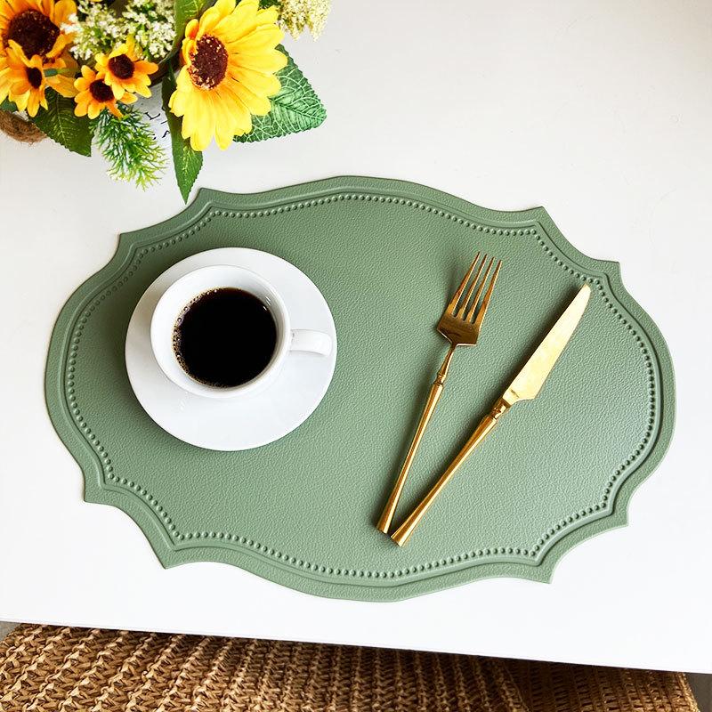 1/4/10PCS Cream Oval Shaped Placemat Nordic Faux Leather Tableware Mat Luxury Insulated Coffee Table Mat Cafe Pad Christmas Gift
