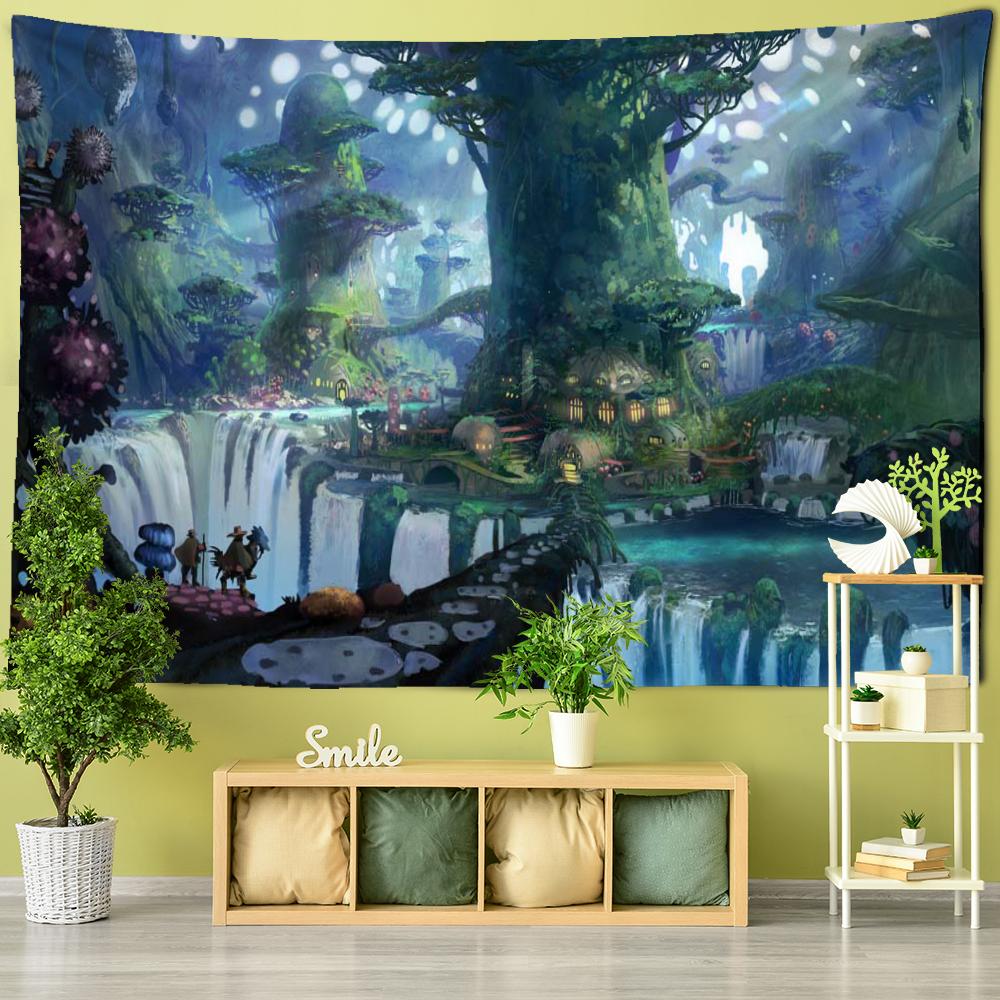 Cartoon Tree Forest Tapestry Wall Hanging Kawayi Bohemian Style Psychedelic Living Room Bedroom Home Decor
