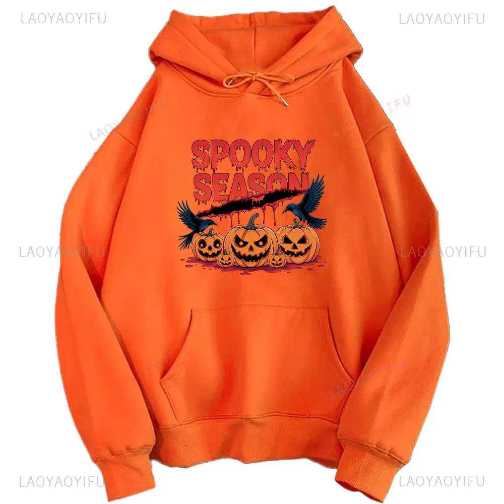 2024 Halloween Orange Hoodie Kawaii Halloween Pumpkin bowknot Women's Hoodie Harajuku Halloween Print Autumn Warm Unisex Hoodie