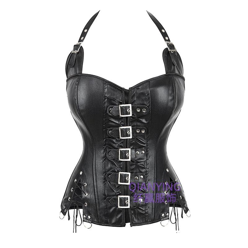 Gothic Steampunk European Palace Halter Pu Leather Bustier Waist Cincher Corset