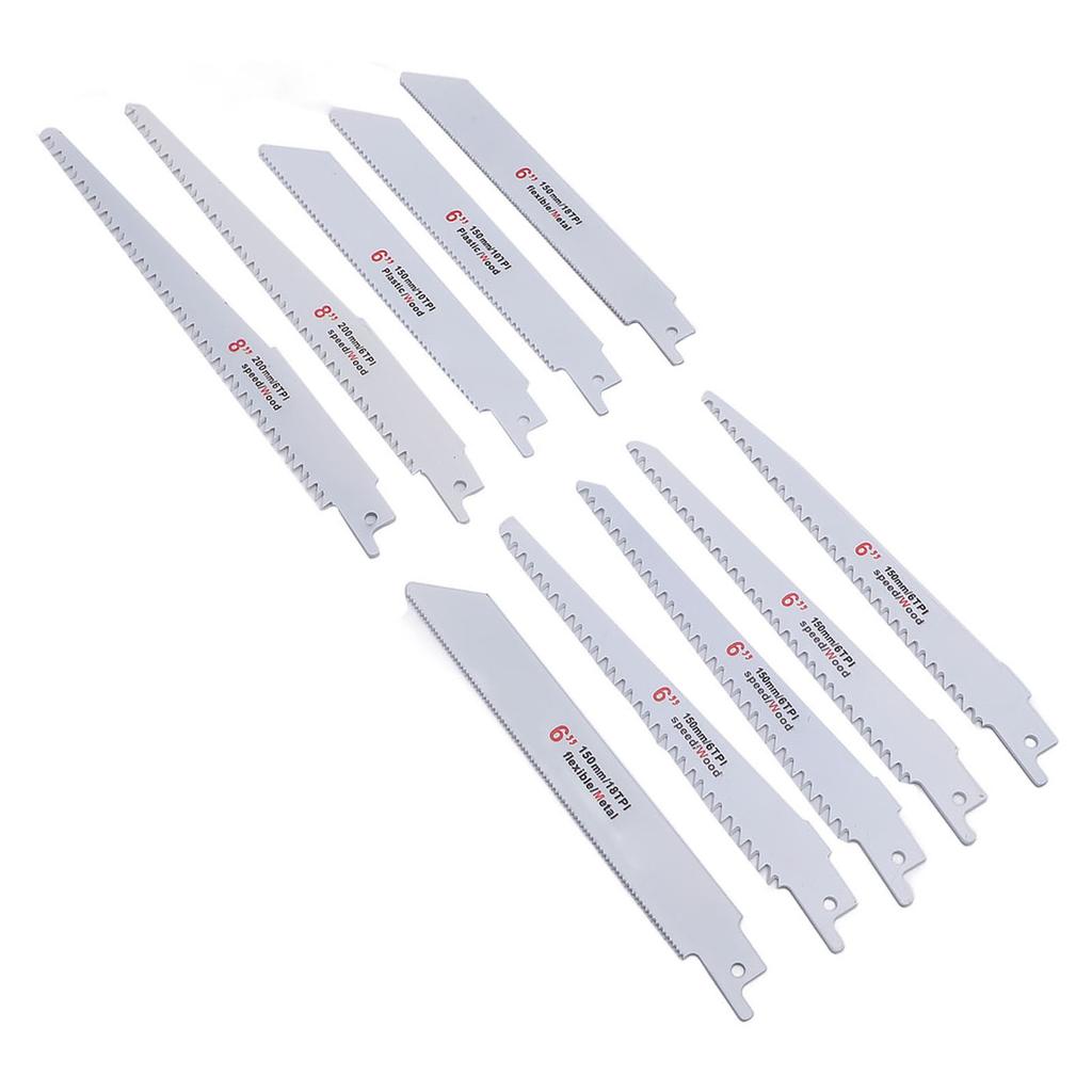 10 sztuk Brzeszczotów do Piły Szablowej Zestaw Asortymentowy Brzeszczotów do Piły Wyrzynarki do Cięcia Drewna Przycinania Metalu 6TPI