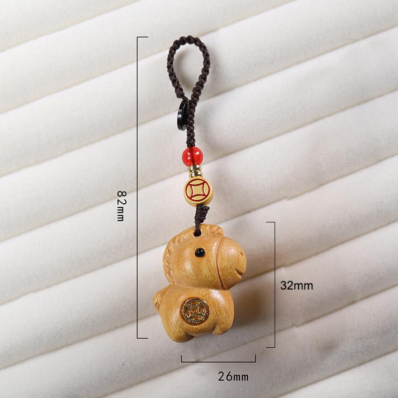 Creative Sandalwood Zodiac Horse Keychain Pendant Mobile Phone Hanging Decor Cute Wooden Artifacts Small Ornament Couple Gifts