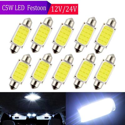 10ks 12V/24V Car COB LED žárovka C5W C10W Lampy 31mm 36mm 39mm 41mm Car Festoon Vnitřní světlo 6000K Auto Dome Light Střešní žárovka na čtení