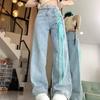 American Spice Girls High-waisted Jeans Women's Summer Loose Slim Pants High-waisted Lace-up Design Wash Wide-leg Pants