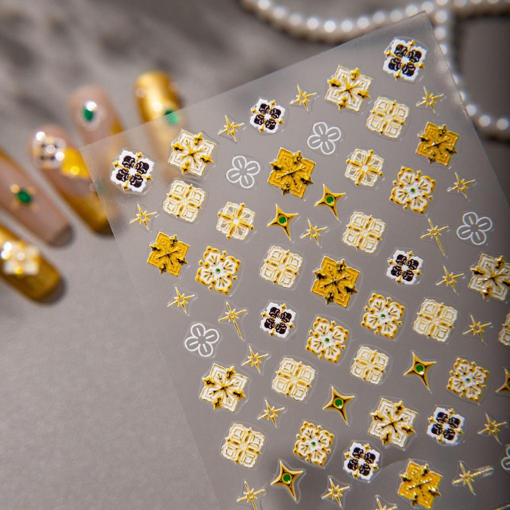 SKY Retro Lobak Bohemian Embossed Nail Art Stickers – Waterproof, Adhesive-Backed DIY Design