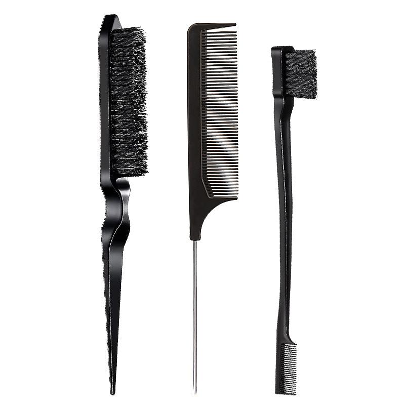 

New Three-piece Hair Brush Set Sharp-tail Comb Three-row Hair Comb Steel Needle Mouse Tail Comb Toothbrush Eyebrow Brush Tool чёрный