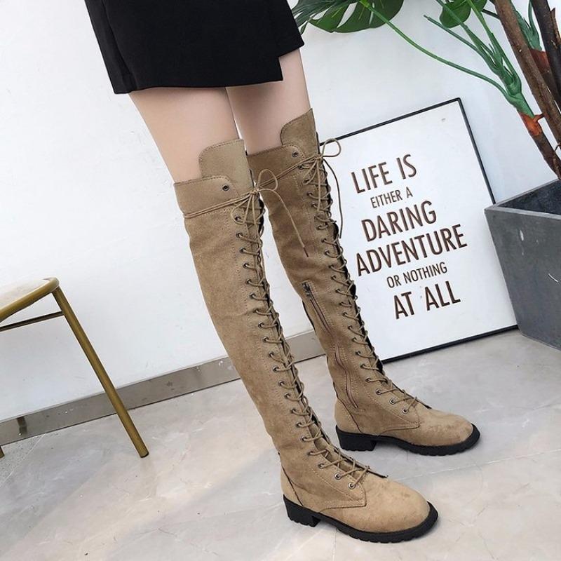Hot Sale Large Size -3 Size Flat Bottom Over Knee Women's Boots Autumn and Winter New Suede Locomotive Boots