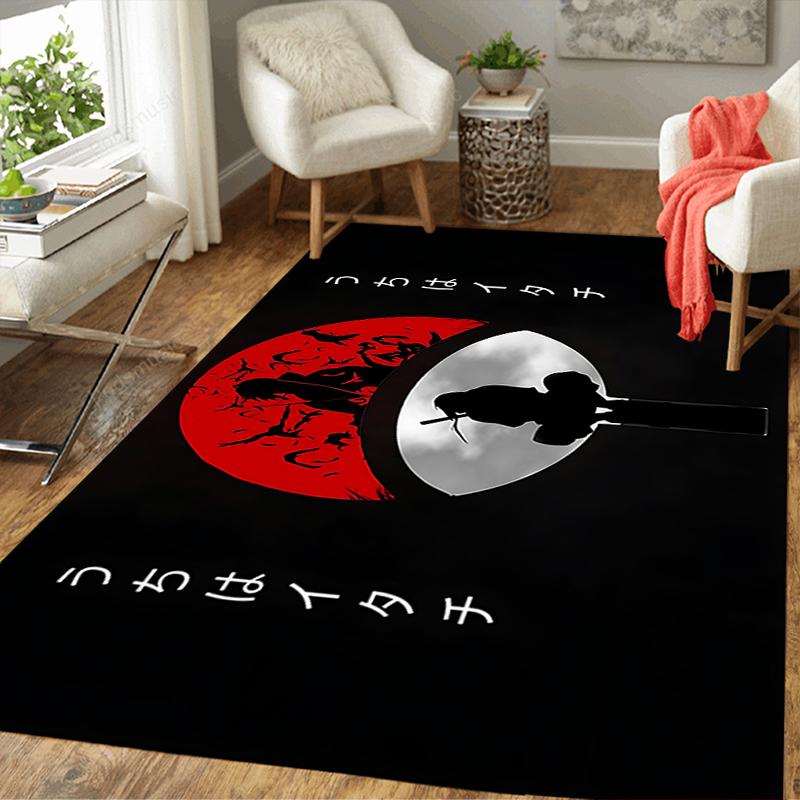 1Pc Uchiha Itachi Crow Silhouette Printed Flannel Rug Soft Non Slip Carpet for Bedroom Living Room Office Floor Outdoor Home Decor Xmas Gift Q1585