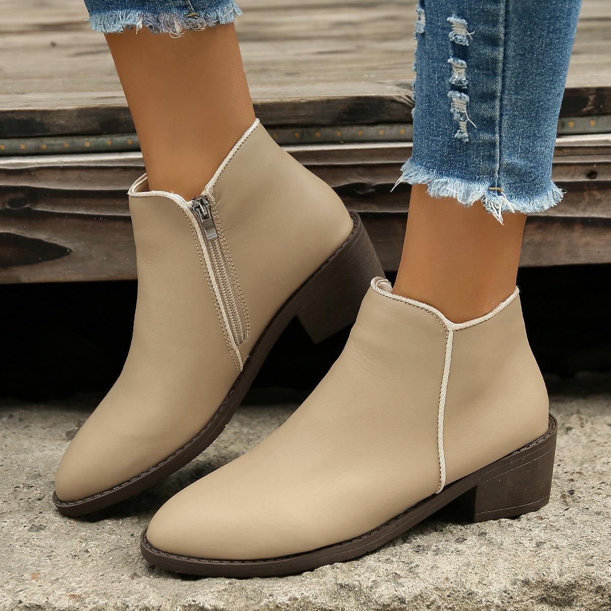 

New Fashion Side Zipper Mid Heel Large Women s Leather Boot