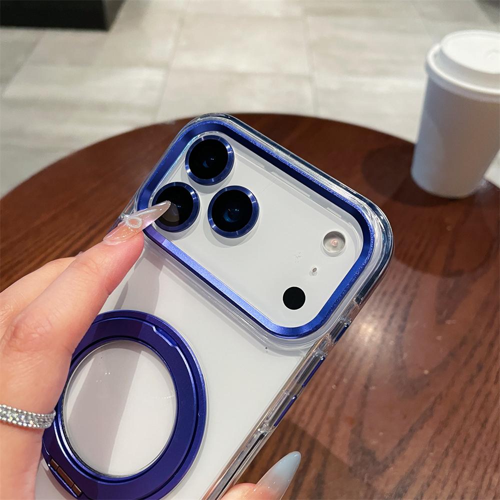 For iPhone 17 Air 16 Pro Max Transparent For Magsafe Magnetic Rotating Holder Stand Case For iPhone 12 13 14 15 Plus Frame Cover