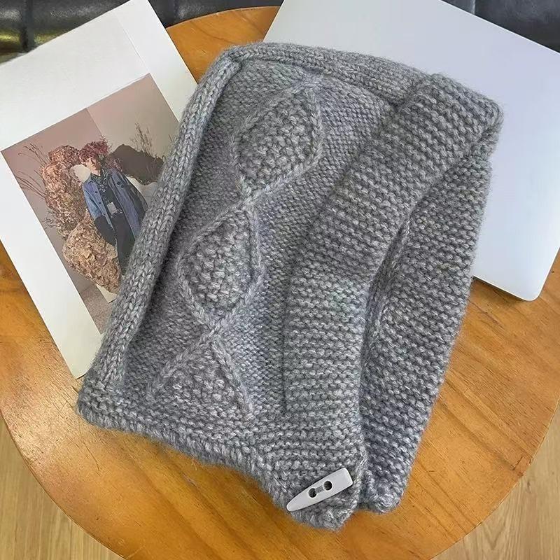 Balaclava Large Head Circumference Knitted Hat Women's Winter Warm Ear Protection Woolen Hat Neck Cover Sweatshirt Hat