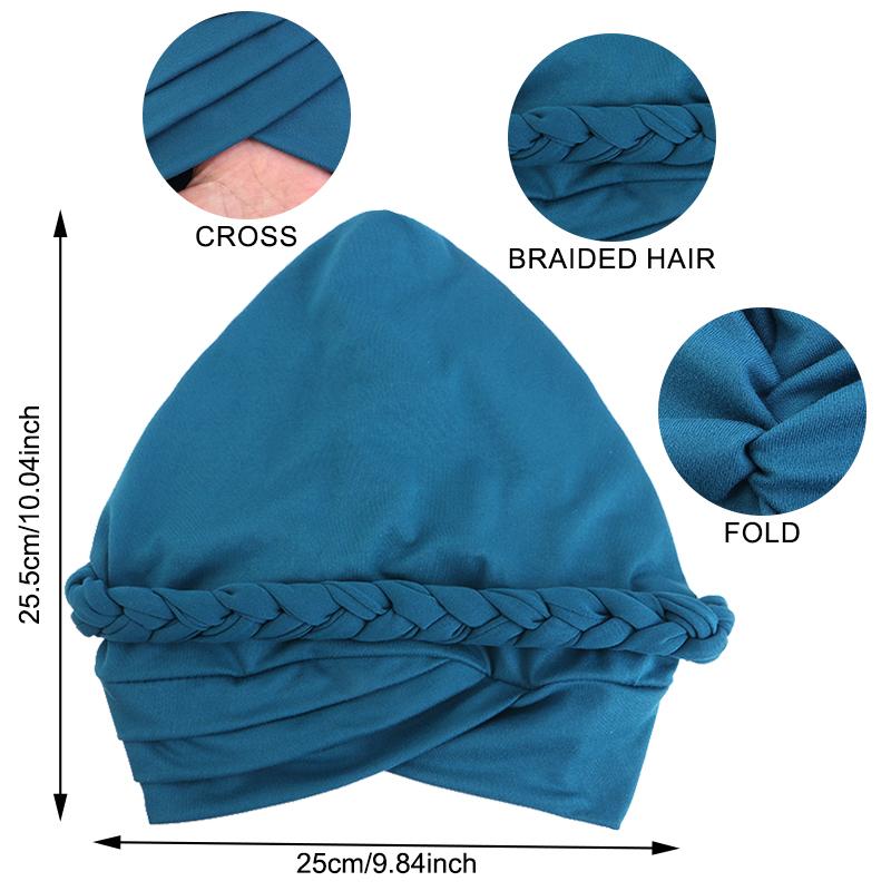 Women Muslim Braid Elastic Turban Hijab Headwrap Chemo Headscarf Hair Cover Wrap Islamic Headwear