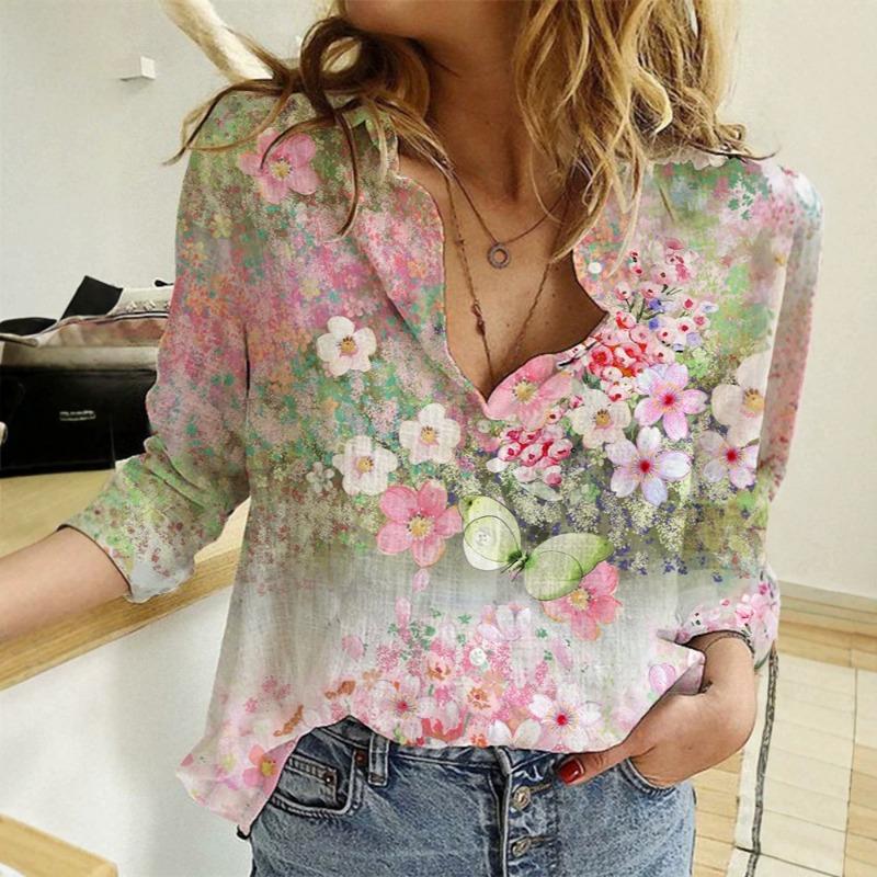 Vintage 3D Floral Print Shirt Women's Casual Versatile Top