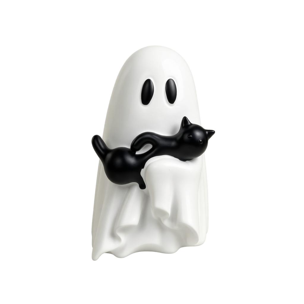 Resin Ghost Holding Cat Figurine Halloween Desktop Ornament Miniature Ghost Cat Statue Home Shelf Party Decoration
