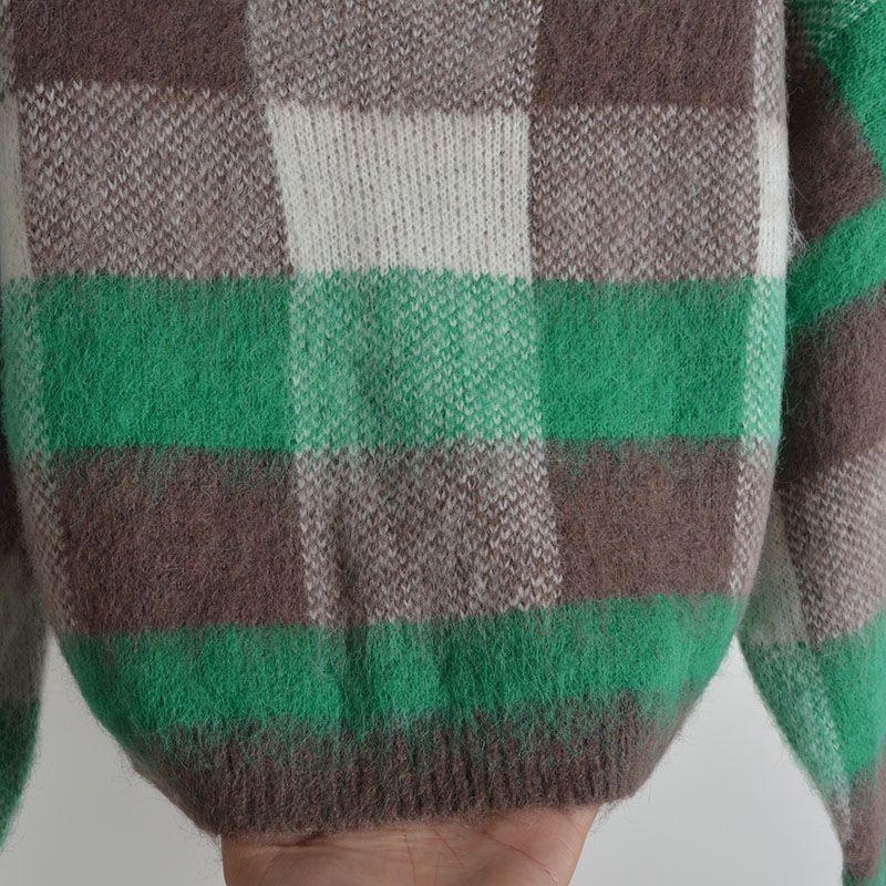 New Arrival Color-Contrast Check Crew Neck Pullover Sweater Knitwear Women's Clothing Autumn and Winter Loose Long-Sleeved Versatile Top Fashion