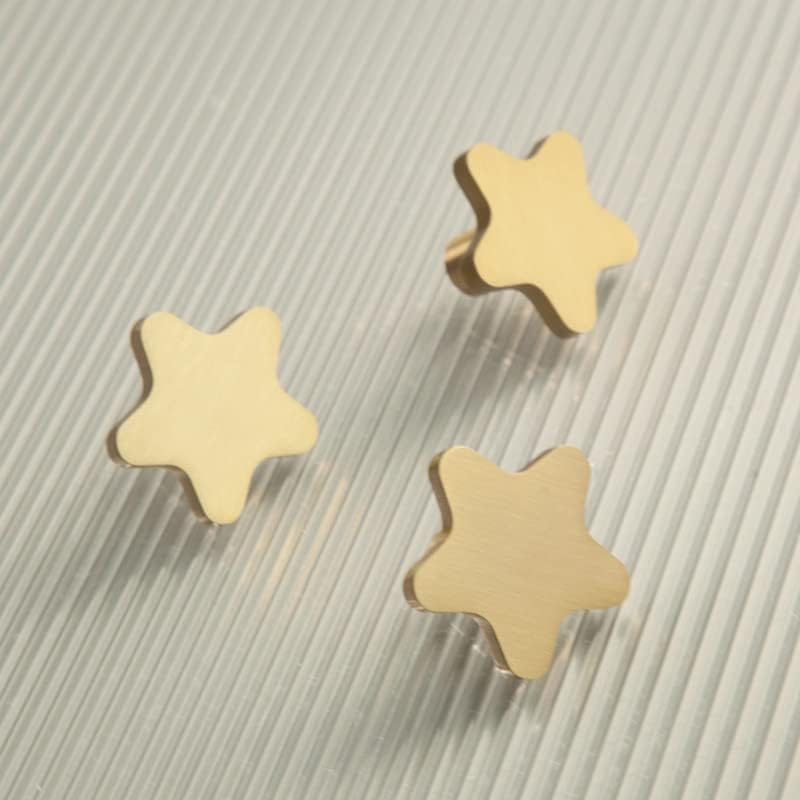 Decorative Brass Kitchen Cabinet Knobs Gold Star Drawer Dresser Knob Pulls Furniture Cupboard Handles Modern (4), Medium