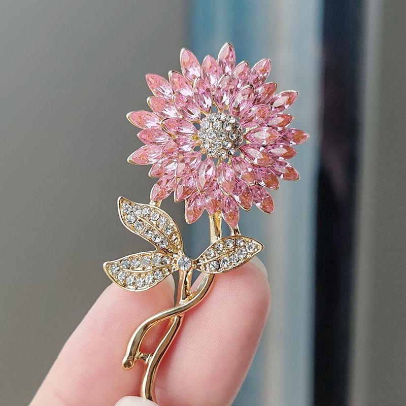 Crystal Sunflower Brooch Female Niche Premium Sense Pin DIY High-end Rhinestone Cute Brooch Girl Brooch