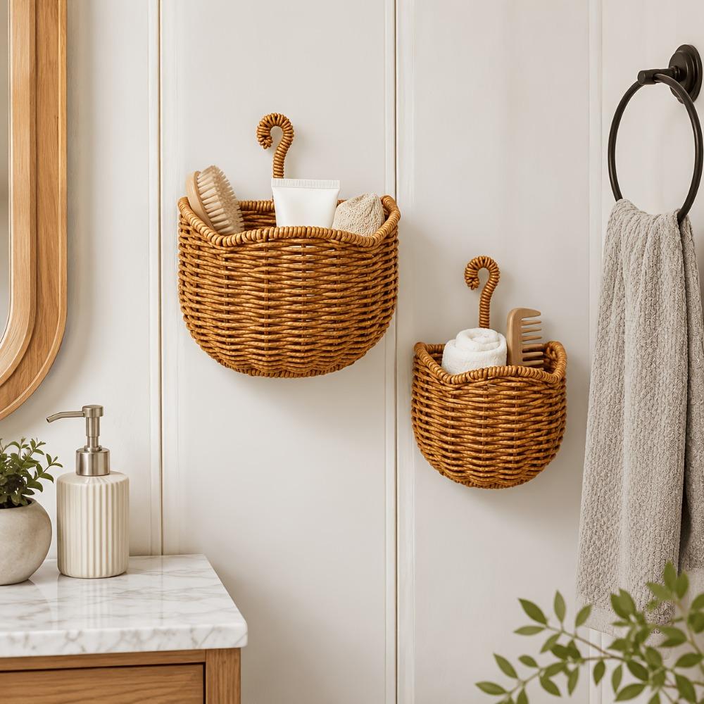 Woven Design Woven Storage Basket Plastic Fruit Vegetable Holder Wall Hanging Basket  for Kitchen