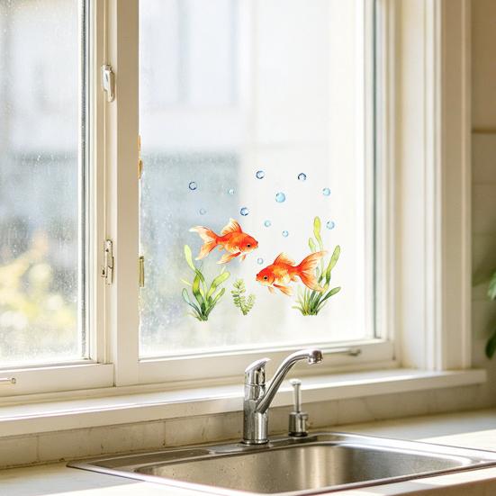 Red Goldfish Design Window Sticker, Transparent Electrostatic Adhesion No Glue Glass Decal for Living Room Bedroom Entrance Hall Home Decor