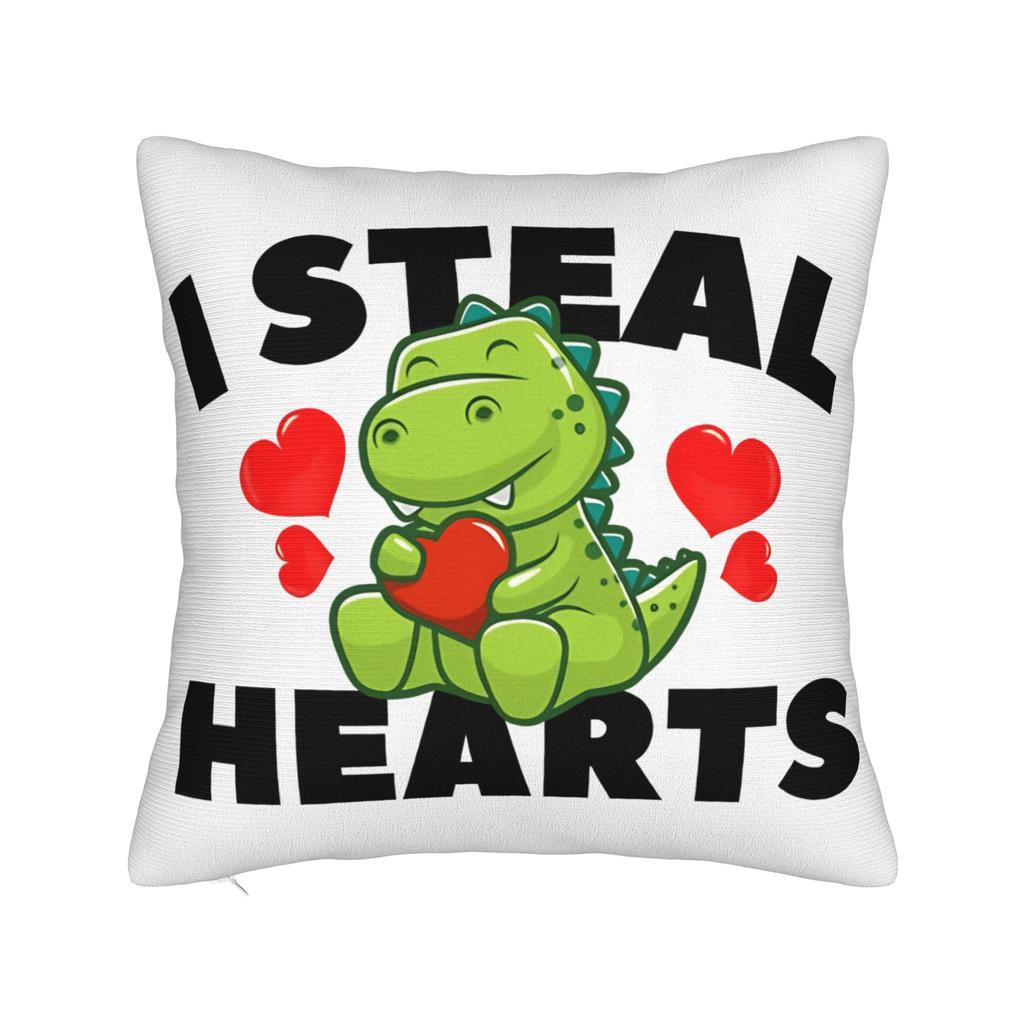 Valentine Day Dinosaur TRex I Steal Hearts Pillow Case Retro Trendy Pillow Cover Soft Pillowcases For Chair Sofa Home Decor