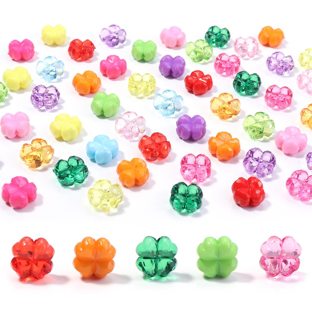 50pcs/lot Colorful Faceted Four Leaf Clover Acrylic Beads Loose Spacer Beads For Jewelry Making DIY Necklace Bracelet Earrings