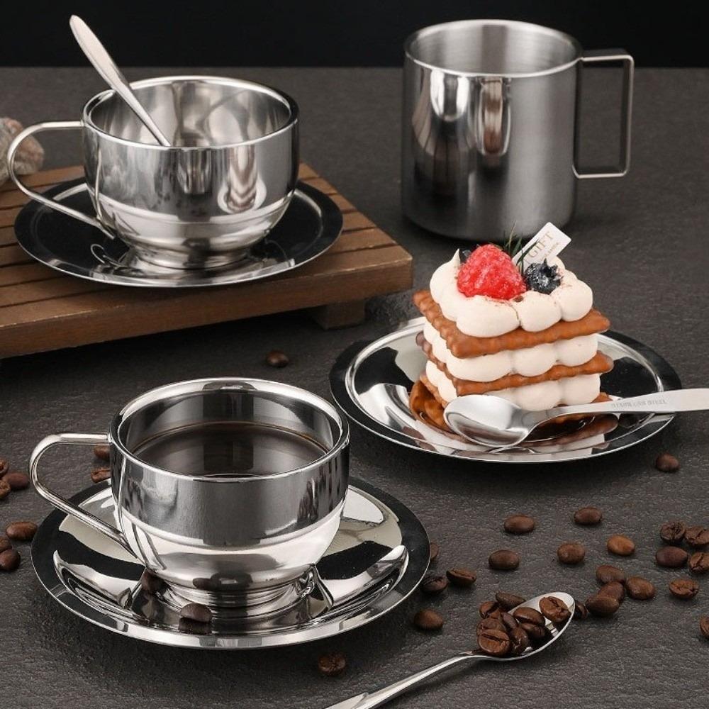 Stainless Steel Coffee Cup Set Double Wall Espresso Cup Portable Tea Cup  Office