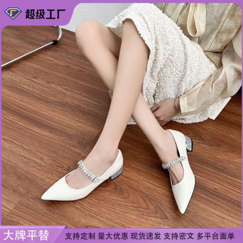 Grape mother 2025 new thick-heeled single shoes women's rhinestones with pointed high heels French retro leopard print women's shoes