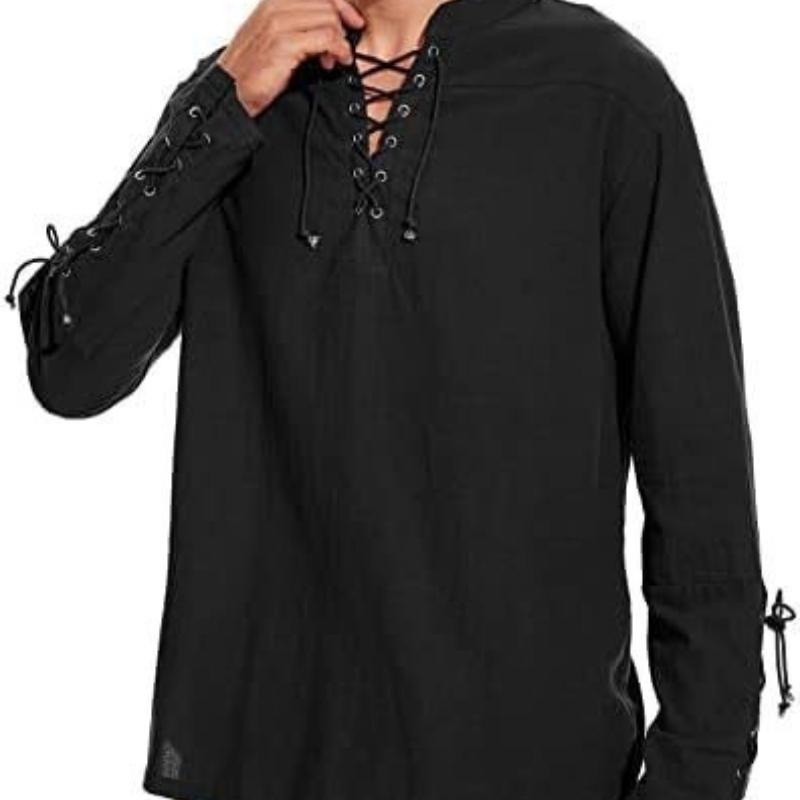 Men's Viking Shirt Renaissance Shirt Pirate Men's Long-Sleeved Halloween Cosplay Costume, Daily Casual Shirt