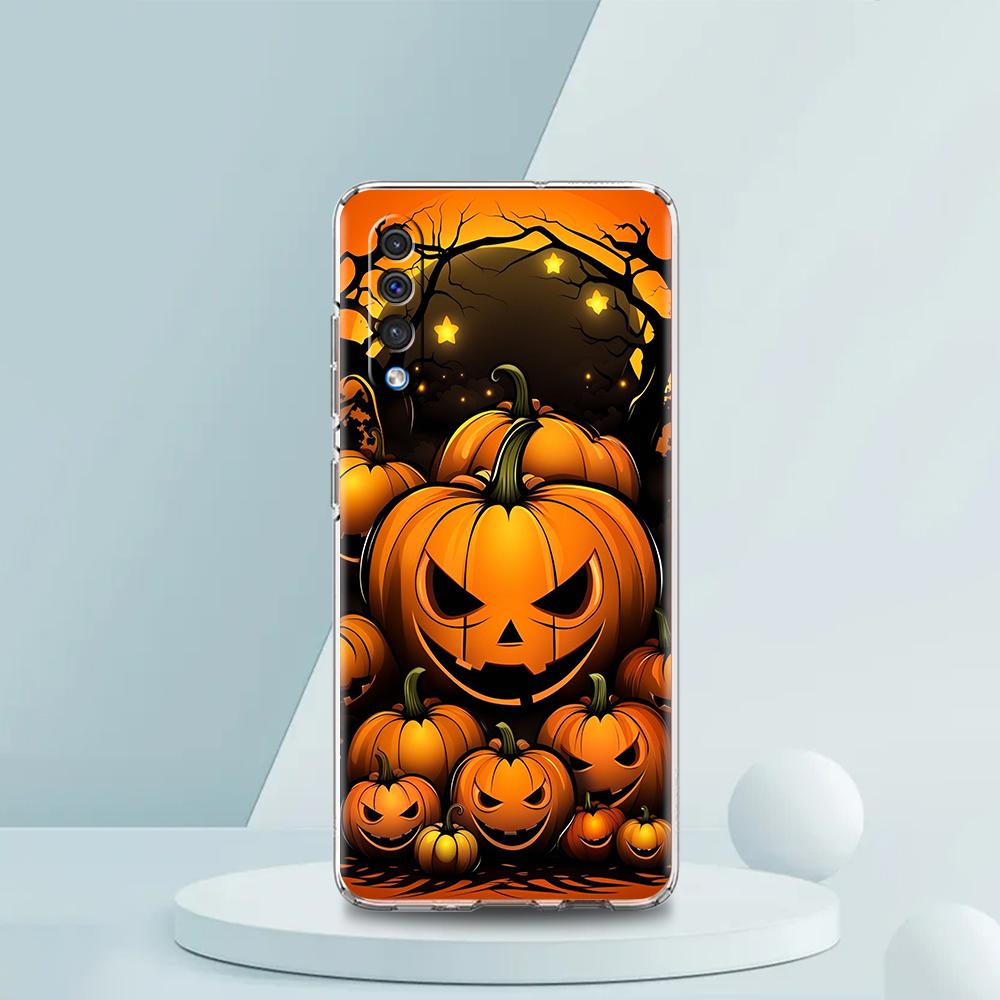 Transparent Phone Case for Samsung Galaxy A16 A14 A12 A22 A24 A42 A03S A06 A20 A30 A40 Soft TPU Cover Halloween Pumpkin Pattern