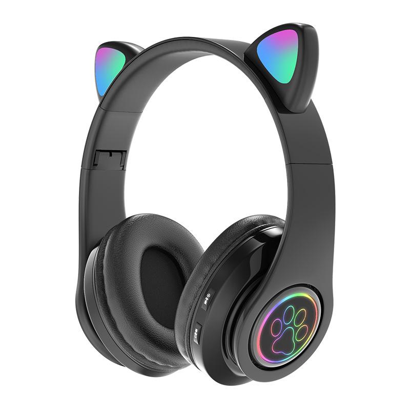 Cat Ear Luminous Bluetooth Headset B39: Foldable, Card Slot, Wireless Earbuds, Universal Compatibility