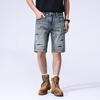 New Summer Thin Denim Trousers American Scraped Ripped Straight Shorts Medium Pants