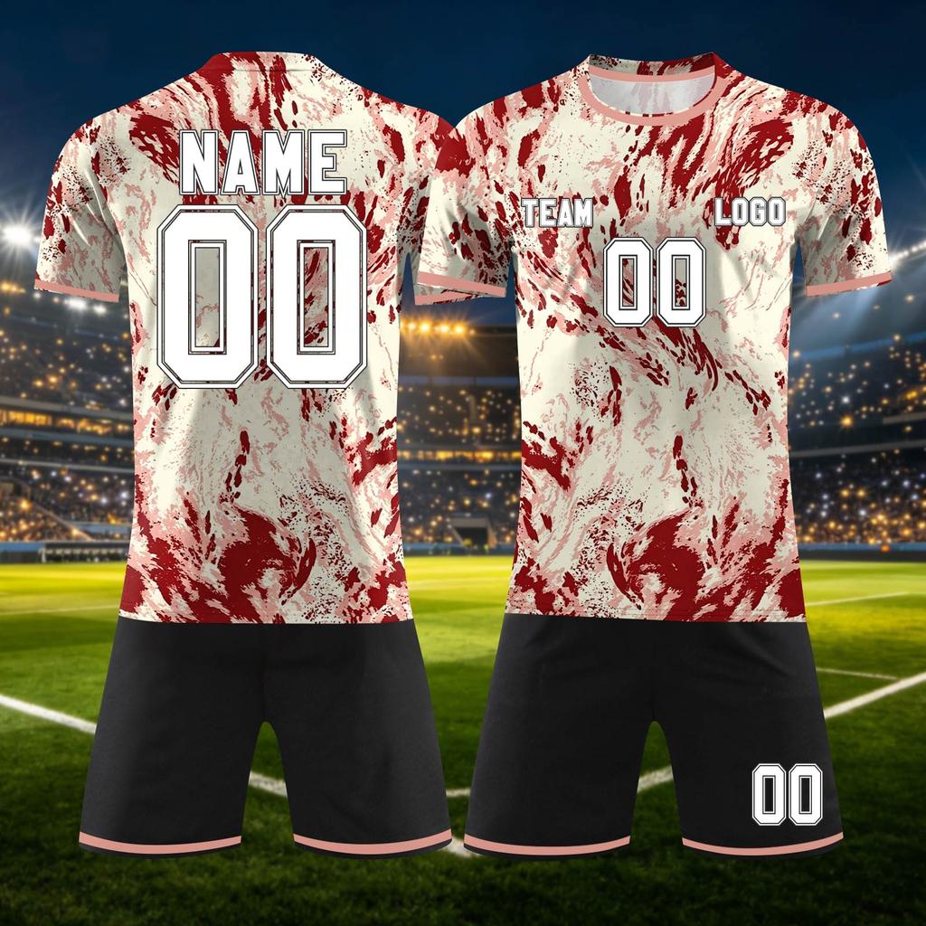 Customizable Two Piece Sports Jersey Set with Short Sleeve Top and Shorts for Team DIY Personalization Soccer Basketball Uniform