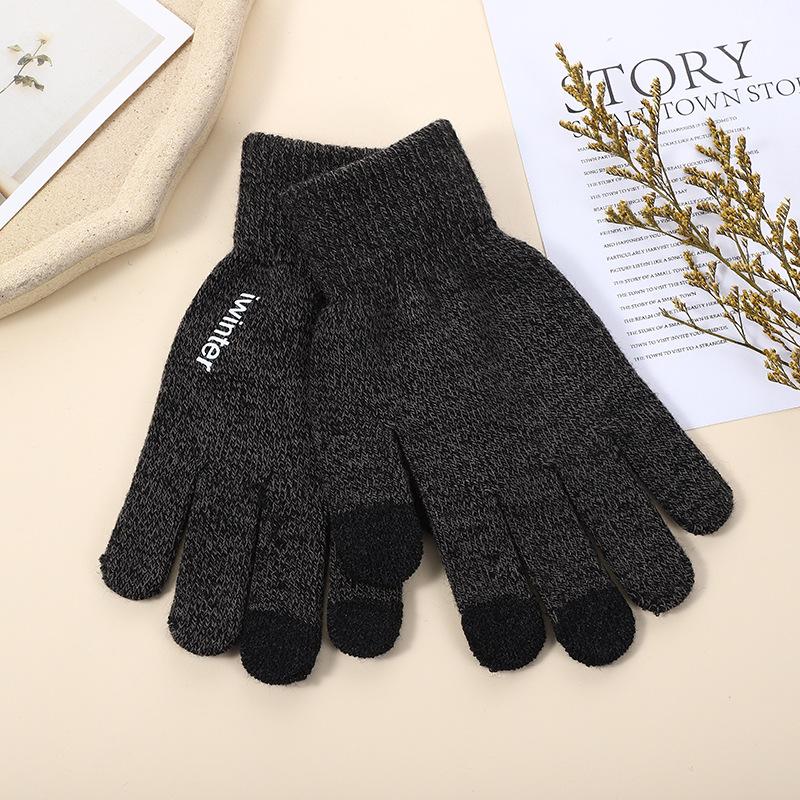 Knitted gloves, male and female couples warm in autumn and winter, couple's wool plush finger non-slip gloves