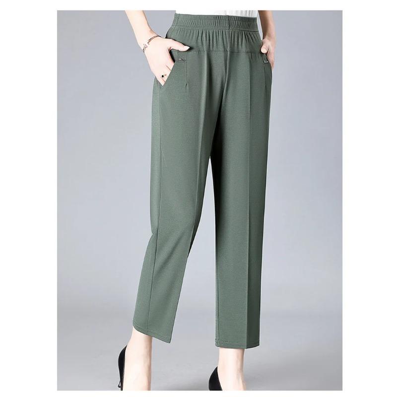Middle Aged Women's Pants Summer Thin High Waiste Elastic Loose Straight Pants Casual Trousers