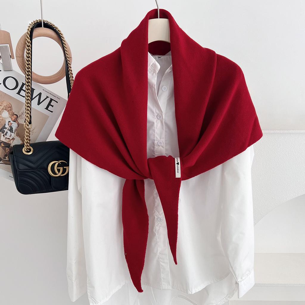 100% Wool Big Size Women Knitted Triangle Scarf Winter Thicken Warm Solid Color Designer Shawls Neckerchief Luxury Wrap Bufanda