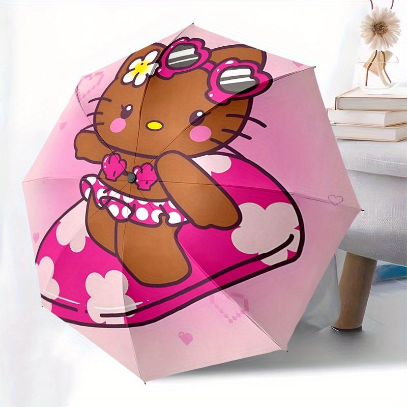 Kitty, Pink Automatic Opening and Closing Parasol Compact Travel Umbrella with 8 Ribs for Women and Men Ideal Birthday/Christmas Gift, Outdo