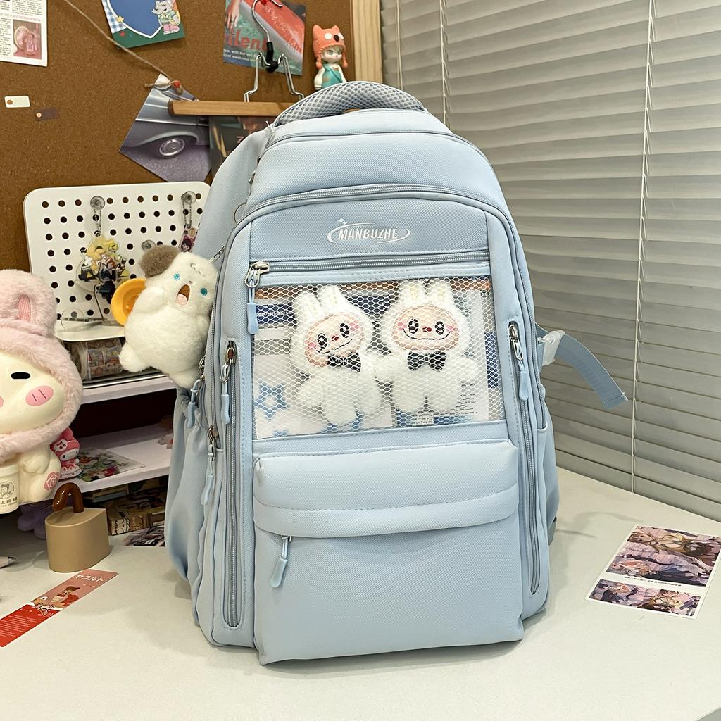 Backpack Japanese Ins Transparent Large Capacity Leisure Travel Backpack Female College Style High School Student Class School Bag Tide