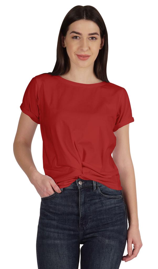 Inkmeso Summer Twist Front Knot Crop Top For Women With Short Sleeves Tee