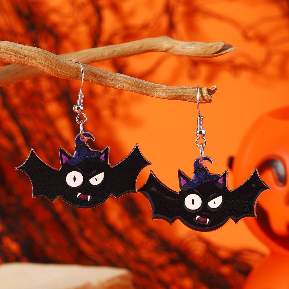 Halloween Skull & Bat Acrylic Earrings: Unique Horror Fashion for Women