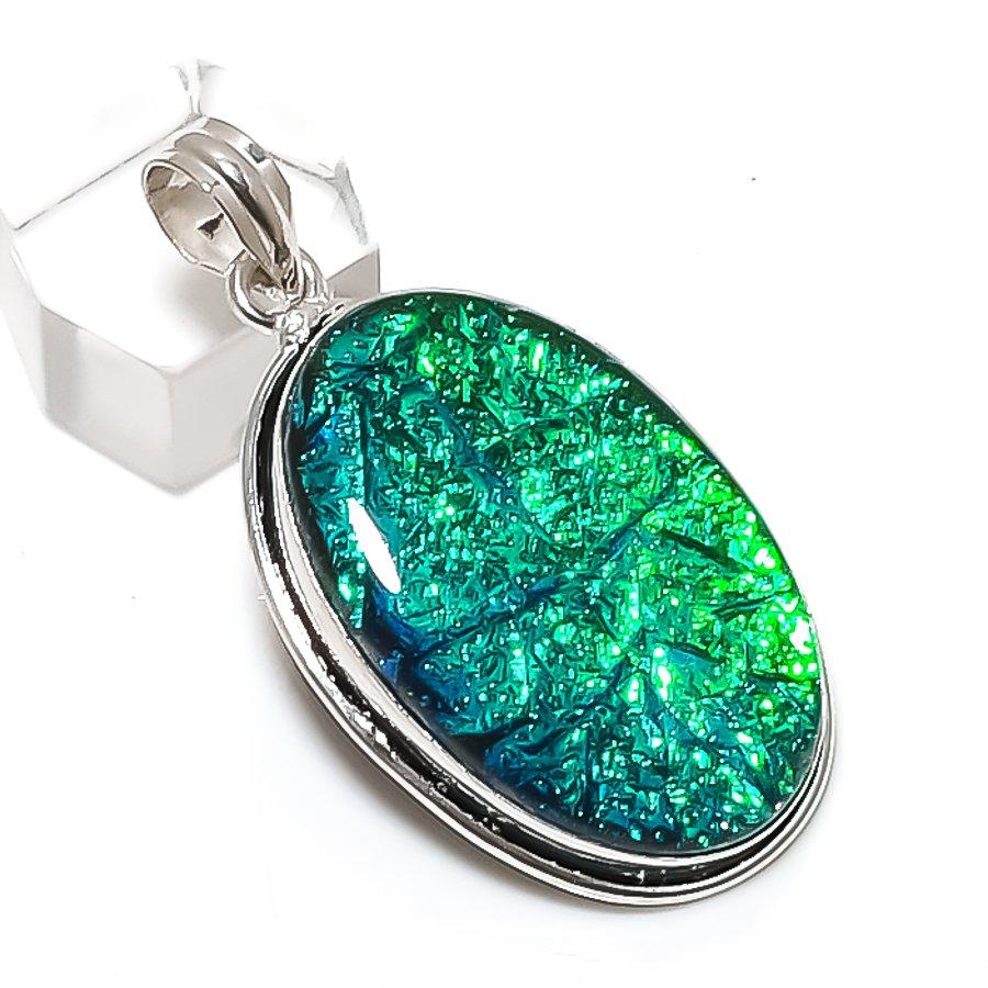 Green Triplet Opal Gemstone 925 Sterling Silver Jewelry Pendant 2.09"