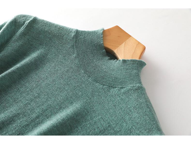 Women's Slim-Fit Half-High Collar Knit Top with Mid-Length Sleeves