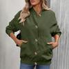 Women's Fashionable Solid Color Long Sleeved Button Jacket With Baseball Stand Up Collar Pocket Casual Jacket