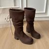 Knee High Boots Women's Fashion Round Toe Suede Sleeve Soft Sole Anti-slip Wear-resistant Block Heel Shoes