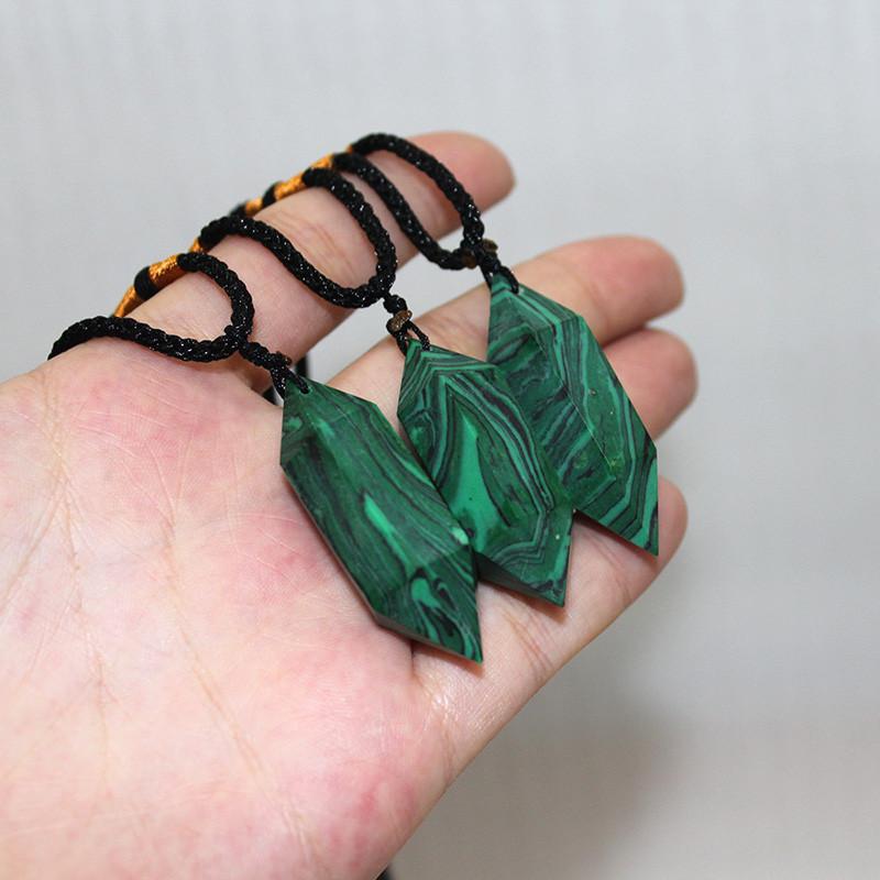 Natural Malachite Crystal Quartz Necklace With Hexagonal Wand Pendant And Adjustable Chain For Spiritual Healing