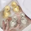 Fashion Exaggerated Oval Sun Hanging Ear Clip for Women Big Personality Statement Earrings Without Pierced Jewelry Accessories