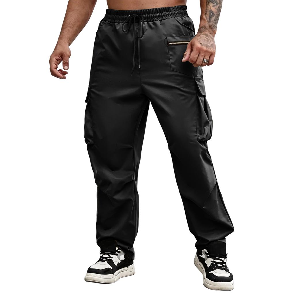 Men's Casual -color Multi-pocket Work Pants - Men's Drawstring Waist Lightweight Sports Pants