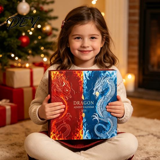 Christmas Party Favors for Children Dragon Advent Calendar, 24 Days 2D Flat Acrylic Ornaments Holiday Companion Toy Travel Countdown Fantasy