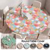 Round Table Cover for Kitchen Dining Table Waterproof Stretchable Tablecloth Stain-Resistant Round Table Mat Wedding Party Home
